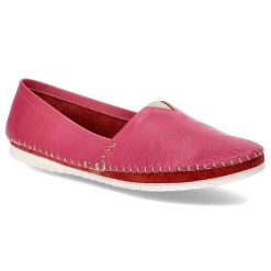 Różowe Półbuty Armodo Skórzane Wygodne Buty. Czerwone półbuty damskie Armodo, bez wzorów, ze skóry, eleganckie, bez obcasa, bez zapięcia. Za 249.00 zł.