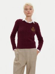 LAUREN RALPH LAUREN Sweter 200962263002 Bordowy Slim Fit. Czerwone swetry nierozpinane damskie Lauren Ralph Lauren, s, bez wzorów, z bawełny, bez kołnierzyka, bez ramiączek. Za 489.99 zł.