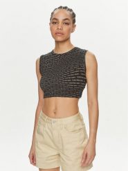 Calvin Klein Jeans Top J20J223163 Czarny Slim Fit. Czarne topy damskie Calvin Klein Jeans, s, bez wzorów, z bawełny, bez kołnierzyka, bez ramiączek. Za 169.99 zł.