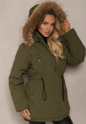 Ciemnozielona Zimowa Kurtka Parka Ozdobiona Futerkiem Sianila. Zielone kurtki damskie Renee, na zimę, l, z aplikacjami, z jeansu, bez kaptura. Za 289.99 zł.