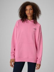 4F Bluza dresowa loose z kapturem damska - różowa S. Czerwone bluzy damskie 4F, s, bez wzorów, z bawełny, klasyczne, bez ramiączek, z kapturem. Za 189.99 zł.