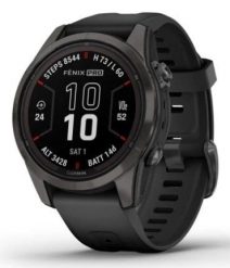Zegarek Garmin Fenix 7S Pro 42mm Sapphire Solar szary tytanowy DLC z czarnym paskiem. Czarne zegarki sportowe Garmin, bez wzorów. Za 3,513.99 zł.