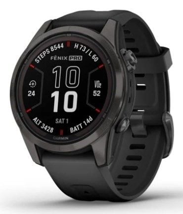 Zegarek Garmin Fenix 7S Pro 42mm Sapphire Solar szary tytanowy DLC z czarnym paskiem. Czarne zegarki sportowe Garmin, bez wzorów. Za 3,513.99 zł.