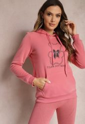 Różowa Bluza Kangurka ze Ściągaczami z Nadrukiem i Polarem Simunsa. Czerwone bluzy damskie Renee, l, bez wzorów, z polaru, casualowe, bez ramiączek, bez kaptura. Za 79.99 zł.