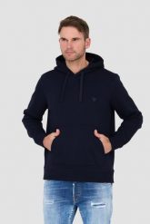 GUESS Granatowa męska bluza z kapturem, Rozmiar S. Niebieskie bluzy męskie Guess, l, z aplikacjami, bez ramiączek, z kapturem. W wyprzedaży za 300.99 zł.