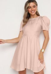 Różowa Rozkloszowana Sukienka z Bufiastymi Rękawami Elifea. Czerwone sukienki damskie Born2be, m, z aplikacjami, z jeansu, eleganckie, bez kołnierzyka, bez ramiączek, mini, rozkloszowane. Za 119.99 zł.