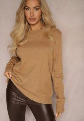 Ciemnobeżowy Sweter o Klasycznym Kroju z Wełną Mairissa. Brązowe swetry nierozpinane damskie Renee, l, bez wzorów, z wełny, biznesowe, bez kołnierzyka, bez ramiączek. Za 54.99 zł.