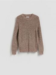 Strukturalny sweter - brązowy. Brązowe swetry męskie Reserved, l, bez wzorów, z bawełny, bez kołnierzyka, bez ramiączek. Za 139.99 zł.