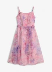 Sukienka midi z delikatnego tiulu, z paskiem. Białe sukienki damskie bonprix, bez wzorów, z tiulu, bez kołnierzyka, bez ramiączek, midi. Za 319.99 zł.