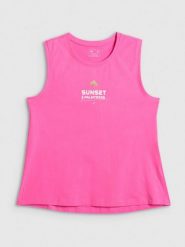 4F Top regular z nadrukiem damski - różowy XL. Czerwone topy damskie 4F, xl, bez wzorów, z bawełny, klasyczne, bez kołnierzyka, bez ramiączek. Za 49.99 zł.