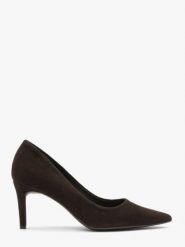 Czekoladowe czółenka ze skóry welurowej. Brązowe czółenka damskie Ryłko, bez wzorów, ze skóry, eleganckie, bez obcasa, na obcasie, bez zapięcia. Za 349.99 zł.