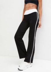 Spodnie sportowe z bawełny ze stretchem. Czarne spodnie dresowe damskie bonprix, bez wzorów, z bawełny, sportowe, na fitness i siłownię. Za 79.99 zł.