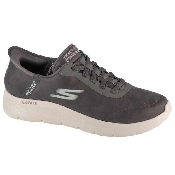 Buty sportowe Sneakersy męskie, Slip-Ins: GO Walk Flex - Smooth Motion. Szare buty sportowe męskie Skechers, bez wzorów, bez zapięcia, trekkingowe. Za 329.99 zł.