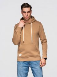 Męska bluza bawełniana dresowa BASIC kangurka z kapturem OM-SSBN-0270 - - Rozmiar: XL. Brązowe bluzy męskie Ombre Clothing, m, z aplikacjami, z bawełny, bez ramiączek, z kapturem. W wyprzedaży za 118.99 zł.
