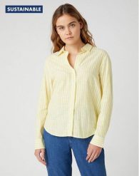 DAMSKA KOSZULA MATERIAŁOWA WRANGLER STRIPE SHIRT BUTTERCUP YELLO W5R6BDXJF 112130317. Koszule damskie Wrangler, s, bez wzorów, z materiału, bez kołnierzyka, bez ramiączek. Za 129.99 zł.