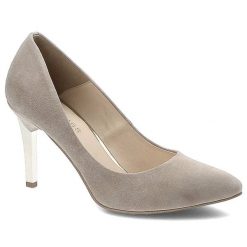 Beżowe Czółenka Damiss Eleganckie Buty Damskie Na Szpilce. Brązowe czółenka damskie DAMISS, bez wzorów, z zamszu, biznesowe, bez obcasa, na obcasie, bez zapięcia. Za 254.99 zł.