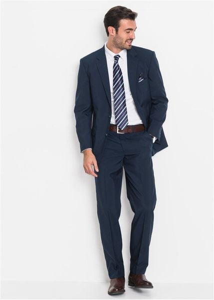 Garnitur (komplet 2-częściowy), regular fit. Niebieskie garnitury męskie bonprix, m, bez wzorów, klasyczne. Za 339.99 zł.