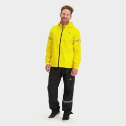 Kurtka przeciwdeszczowa rowerowa Essential żółta wodoodporna Poray 5000. Żółte kurtki męskie AGU, xl, bez wzorów, z materiału, biznesowe, bez kaptura. Za 578.40 zł.