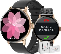 Smartwatch Giewont Różowy GW330-5 Różowe Złoto-Róż Czarny Pasek Silikonowy + Bransoleta czarna. Czarne zegarki smartwatch Giewont, bez wzorów. Za 497.74 zł.