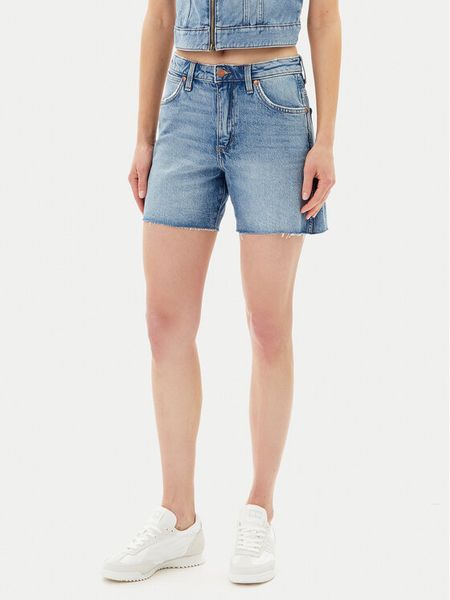Wrangler Szorty jeansowe Cowboy 112362703 Niebieski Relaxed Fit. Niebieskie szorty damskie Wrangler, bez wzorów, z bawełny. Za 229.99 zł.