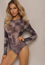 Szare Body z Siateczki z Długimi Rękawami i Wzorem Tie-Dye Itavia. Szare body Renee, bez wzorów, z jeansu. Za 69.99 zł.