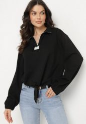 Czarna Bluza z Bawełną i Suwakiem Ściągana Sznurkami Felasa. Czarne bluzy damskie Born2be, na wiosnę, m, bez wzorów, z bawełny, casualowe, bez ramiączek, bez kaptura. Za 59.99 zł.