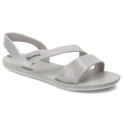 Srebrne Sandały Ipanema Wsuwane Obuwie Damskie. Szare sandały damskie Ipanema, bez wzorów, z materiału, bez obcasa, bez zapięcia. Za 139.00 zł.