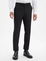 BOSS Męskie spodnie garniturowe z wełny dziewiczej Baukasten - Leon Mężczyźni Regular Fit wełna ze strzyży czarny jednolity, 26. Czarne garnitury męskie Boss, m, bez wzorów, z wełny. Za 599.95 zł.