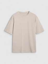4F T-shirt oversize gładki damski - beżowy XS. Brązowe t-shirty damskie 4F, xs, bez wzorów, z bawełny, klasyczne, bez kołnierzyka, bez ramiączek. W wyprzedaży za 39.99 zł.