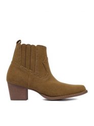 DeeZee Kowbojki LR230702 Brązowy. Brązowe botki damskie DeeZee, bez wzorów, z materiału, bez obcasa, na słupku, bez zapięcia. Za 179.99 zł.
