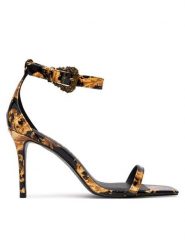 Versace Jeans Couture Sandały 80VA3S76 ZS366 G89 Czarny. Czarne sandały damskie Versace Jeans Couture, bez wzorów, z jeansu, bez obcasa, na szpilce, bez zapięcia. Za 989.99 zł.