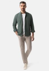 Spodnie w kratkę R-SIMO. Brązowe eleganckie spodnie męskie Volcano, bez wzorów, z materiału, klasyczne. Za 179.99 zł.