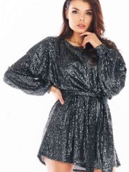 Sukienka Model A400 Cekiny Grafit - awama. Sukienki damskie Awama, na karnawał, l, bez wzorów, z elastanu, bez kołnierzyka, plus size, bez ramiączek. Za 546.13 zł.