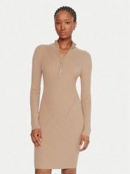 Guess Sukienka codzienna W5BK45 Z0572 Beżowy Slim Fit. Brązowe sukienki damskie Guess, na co dzień, l, z aplikacjami, z dzianiny, bez kołnierzyka, bez ramiączek, proste. Za 369.99 zł.