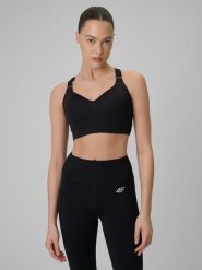 4F Biustonosz treningowy z wysokim wsparciem damski - czarny L. Czarne bielizna sportowa damska 4F, l, bez wzorów, z gumy. Za 179.99 zł.