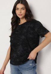 Czarny T-shirt Bawełniany w Print w Motylki Tenorea. Czarne t-shirty damskie Born2be, m, bez wzorów, z bawełny, klasyczne, bez kołnierzyka, bez ramiączek. Za 34.99 zł.