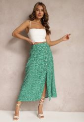 Zielona Casualowa Spódnica Ozdobiona Guzikami i Wycięciem Fiada. Zielone spódnice damskie Renee, na co dzień, m, bez wzorów, eleganckie, midi, dopasowane. Za 69.99 zł.