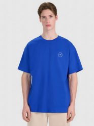 4F T-shirt oversize z nadrukiem męski - niebieski XXL. Niebieskie t-shirty męskie 4F, m, bez wzorów, z bawełny, bez kołnierzyka, bez ramiączek. W wyprzedaży za 39.99 zł.