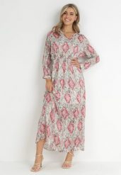 Beżowo-Bordowa Sukienka z Metaliczną Nitką i Gumką w Pasie Namuni. Brązowe sukienki damskie Born2be, na imprezę, l, bez wzorów, bez kołnierzyka, bez ramiączek, maxi, rozkloszowane. Za 39.99 zł.