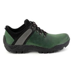 Olivier Skórzane buty trekkingowe męskie 311GT zielone. Zielone trekkingi męskie ze skóry, bez zapięcia. Za 351.82 zł.