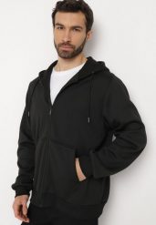 Czarna Bluza z Kapturem i Ściągaczami Flattera. Czarne bluzy męskie Born2be, l, bez wzorów, z kapturem. Za 109.99 zł.