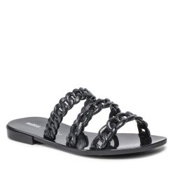 Klapki Melissa. Czarne klapki damskie Melissa, bez wzorów, bez obcasa, bez zapięcia. Za 269.99 zł.