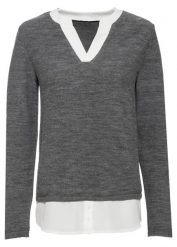 Cienki sweter z koszulową wstawką. Czerwone swetry nierozpinane damskie bonprix, bez wzorów, bez kołnierzyka, bez ramiączek. Za 112.99 zł.