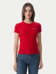 Tommy Jeans T-Shirt Ess Logo DW0DW23479 Czerwony ciemny Slim Fit. Czerwone t-shirty damskie Tommy Jeans, s, bez wzorów, z bawełny, bez kołnierzyka, bez ramiączek. Za 129.99 zł.