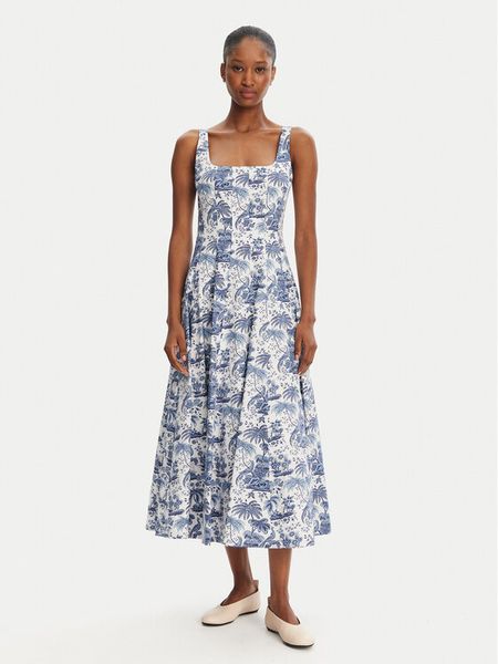 STAUD Sukienka letnia Wells 148-7291 Niebieski Regular Fit. Niebieskie sukienki damskie STAUD, na lato, bez wzorów, z bawełny, bez kołnierzyka, bez ramiączek. Za 999.99 zł.