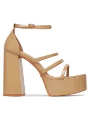 DeeZee Sandały F8914-34 Beżowy. Brązowe sandały damskie DeeZee, bez wzorów, z materiału, bez obcasa, na słupku, bez zapięcia. Za 159.99 zł.