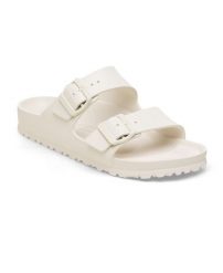 Klapki damskie Birkenstock Arizona Eva. Białe klapki damskie Birkenstock, bez wzorów, z materiału, klasyczne, bez obcasa, bez zapięcia. Za 337.00 zł.