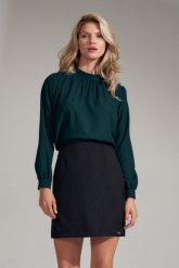 Bluzka na Stójce z Marszczeniem - Zielona. Zielone bluzki damskie Figl, xl, bez wzorów, z elastanu, bez kołnierzyka, bez ramiączek. Za 189.00 zł.