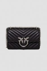 PINKO Czarna kopertówka damska ze srebrnymi okuciami Love One Mini DC. Czarne torebki do ręki damskie Pinko, bez wzorów, bez dodatków. W wyprzedaży za 1,129.99 zł.