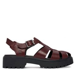 Sandały Timberland. Czerwone sandały damskie Timberland, bez wzorów, bez obcasa, na płaskiej podeszwie, bez zapięcia. Za 549.99 zł.